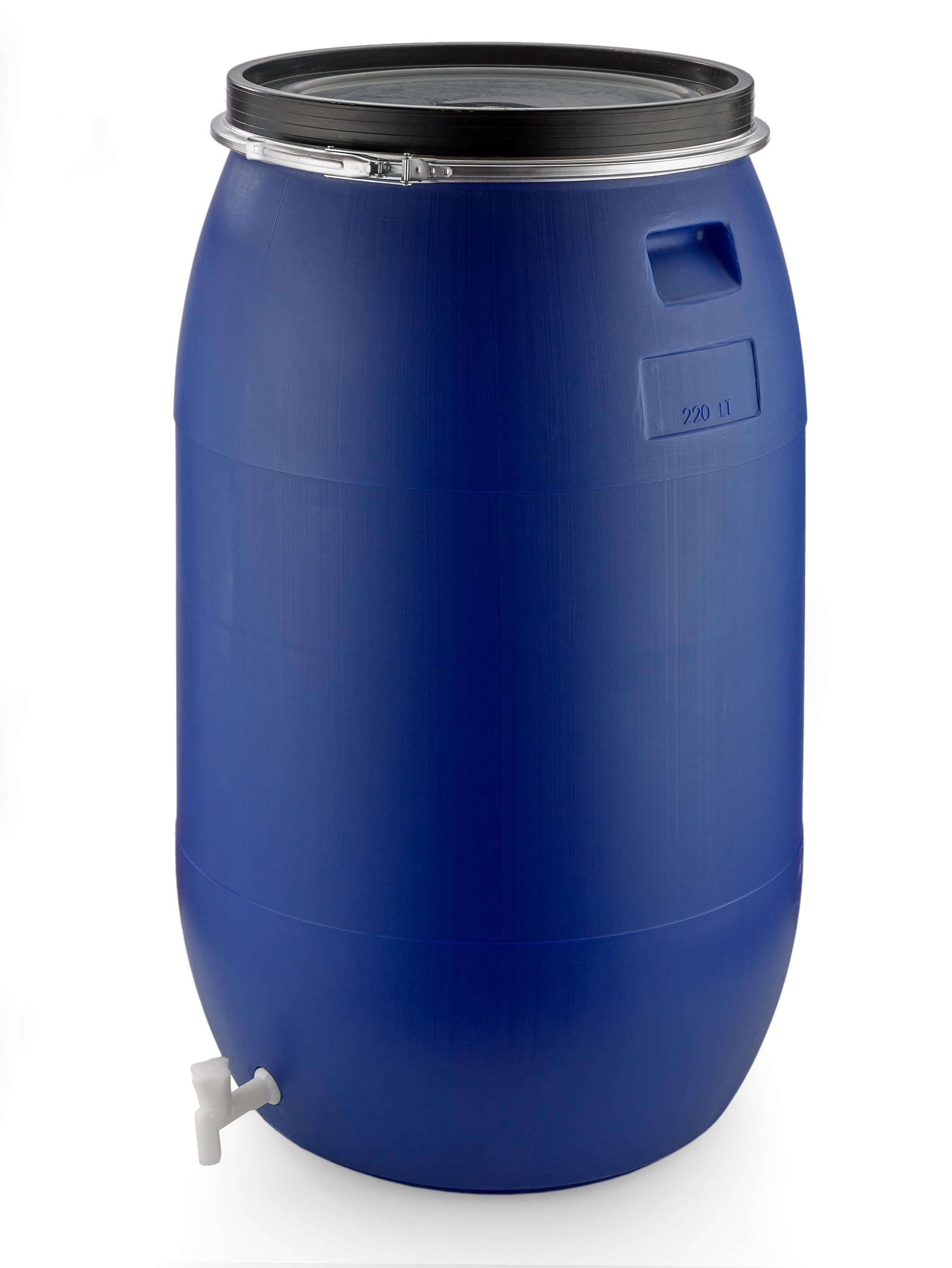 AGROHIT Regentonne 220 l, Weithalsfass aus Kunststoff, Kunststoffbehälter zur Aufbewahrung von Regenwasser, mit Deckel, Metallring & Wasserhahn, Lebensmittelecht, Regenfass, Blau - Image 2
