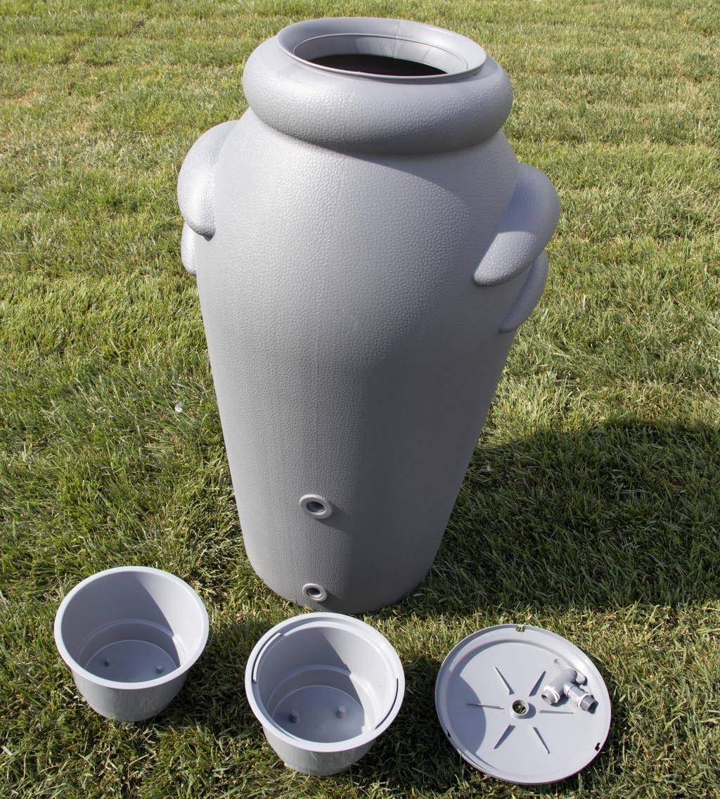 F & R Regenwassertonne 200 Liter, UV-, Korrosions- und Frostbeständige Regentonne, Regenbehälter mit Abdichtendem Deckel & Wasserhahn, Regenfass, Regenwassersammler, Grau - Image 4