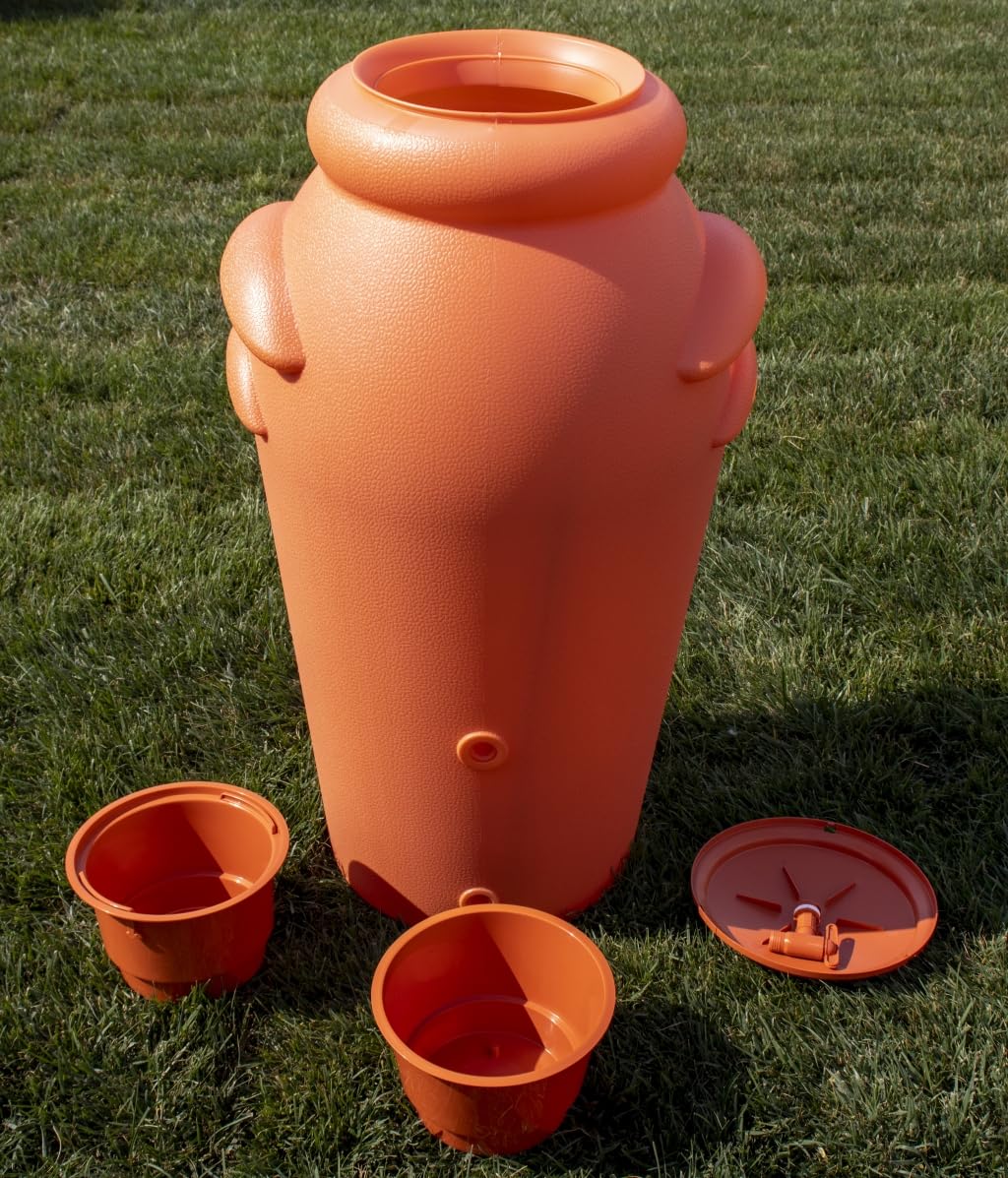 F & R Regenwassertonne 200 Liter, UV-, Korrosions- und Frostbeständige Regentonne, Regenbehälter mit Abdichtendem Deckel & Wasserhahn, Regenfass, Regenwassersammler, Terracotta - Image 3