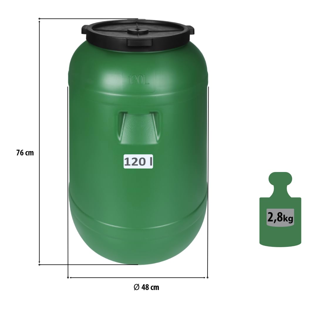 F & R Wasserkanister mit Hahn 120 Liter aus HDPE I I Regentonne mit Deckel I Kanister Hahn I Wasserbehälter mit Hahn I Wassertank I Fass mit Deckel I Regenwassertank Grün - Image 4