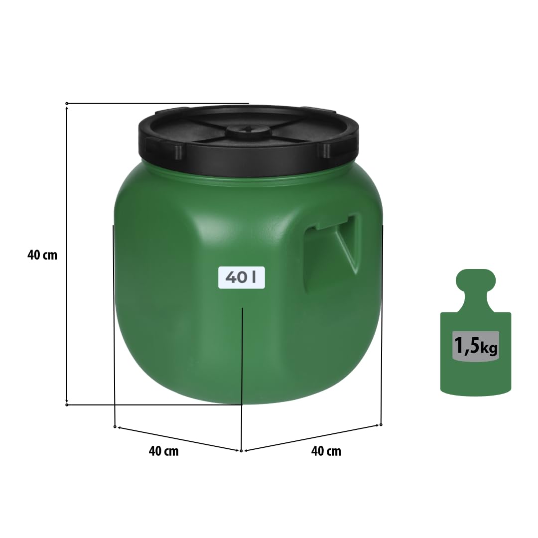 F & R Wasserkanister mit Hahn 40 Liter aus HDPE I I Regentonne mit Deckel I Kanister Hahn I Wasserbehälter mit Hahn I Wassertank I Fass mit Deckel I Regenwassertank Grün - Image 2