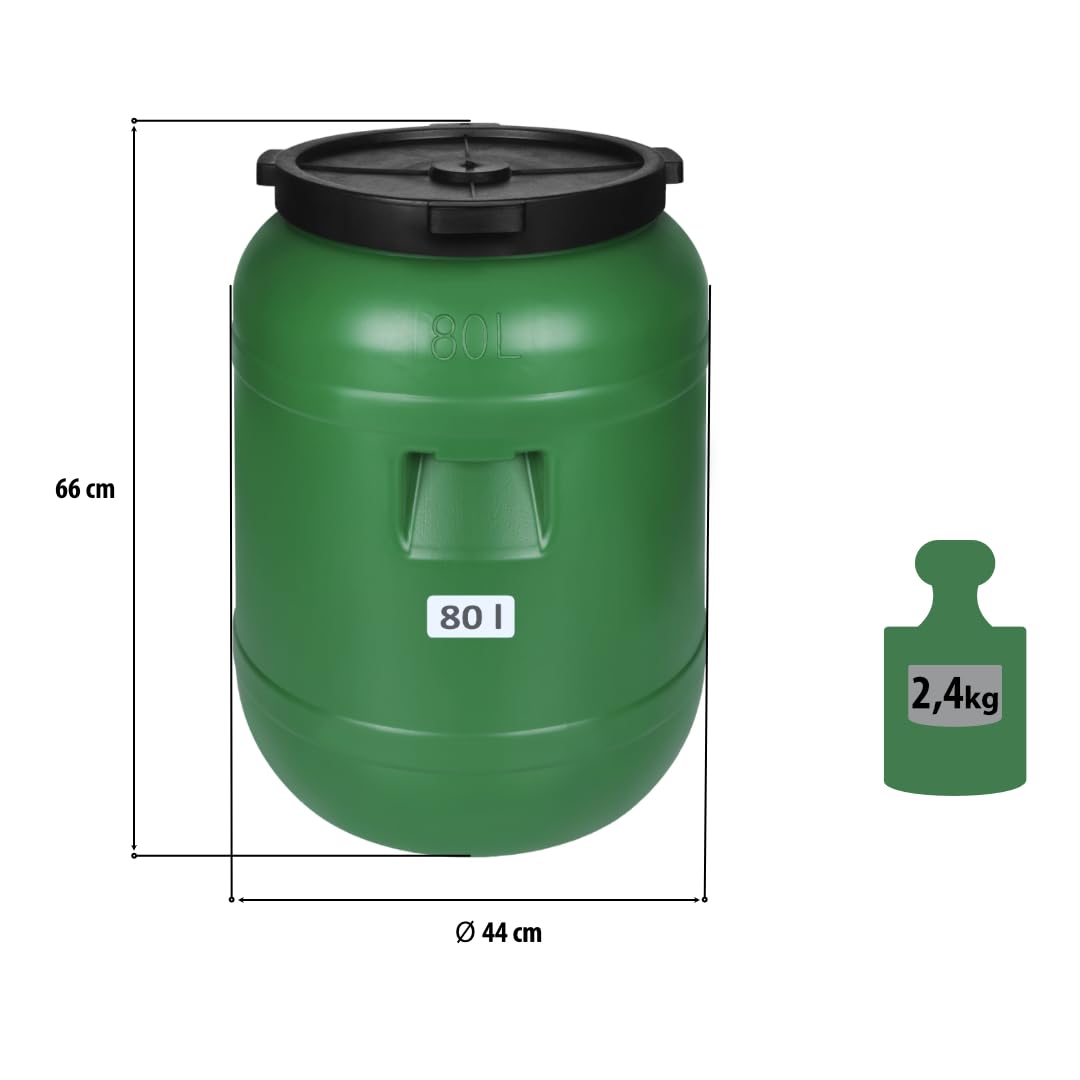 F & R Wasserkanister mit Hahn 80 Liter aus HDPE I I Regentonne mit Deckel I Kanister Hahn I Wasserbehälter mit Hahn I Wassertank I Fass mit Deckel I Regenwassertank Grün - Image 2