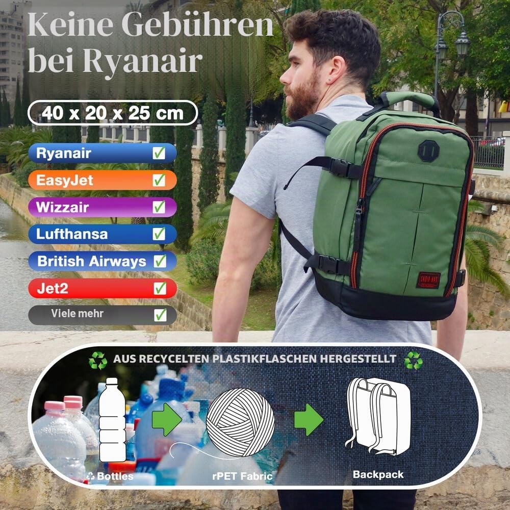 Cabin Max Metz Kleiner Rucksack – 20 Liter Stowaway Reisetasche 40x20x25 cm – Ryanair Kabinengepäck – Ideal als Handgepäck im Flugzeug (Apache Grau, 40 x 20 x 25cm) - Image 2