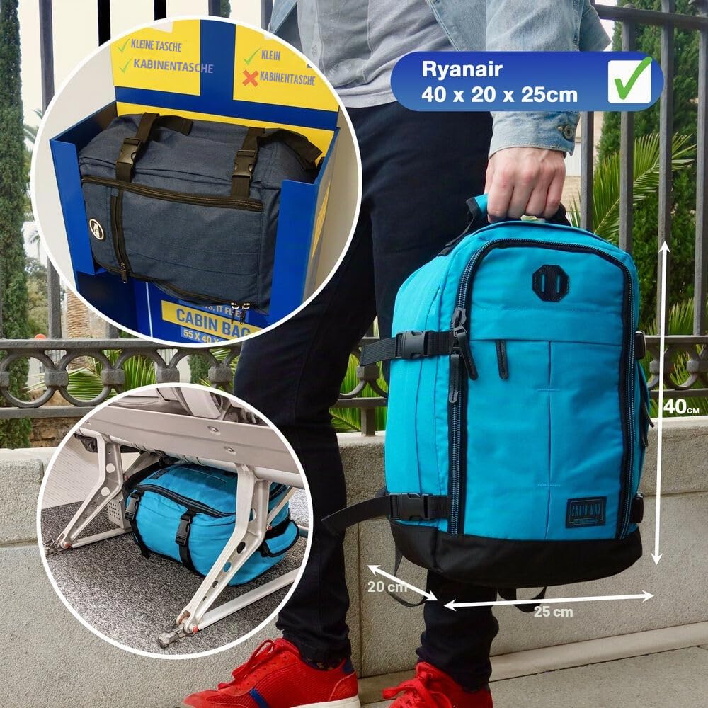 Cabin Max Metz Kleiner Rucksack – 20 Liter Stowaway Reisetasche 40x20x25 cm – Ryanair Kabinengepäck – Ideal als Handgepäck im Flugzeug (Apache Grau, 40 x 20 x 25cm) - Image 4