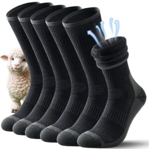 TANSTC Merino Socken Herren 43-46 Wollsocken Thermosocken Damen Thermo Wandersocken Wintersocken Warme Dicke Herrensocken Kuschelsocken Hohe Elastizität Tennissocken Arbeitssocken, 3 Paar Schwarz L