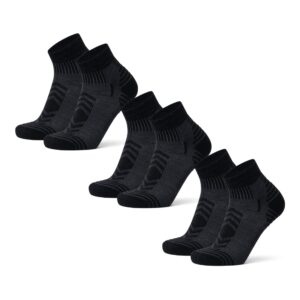 DANISH ENDURANCE Kurze Merinowolle Wandersocken, Atmungsaktiv, Leicht Gepolstert, Herren & Damen, 3 Paar, Schwarz, 43-47
