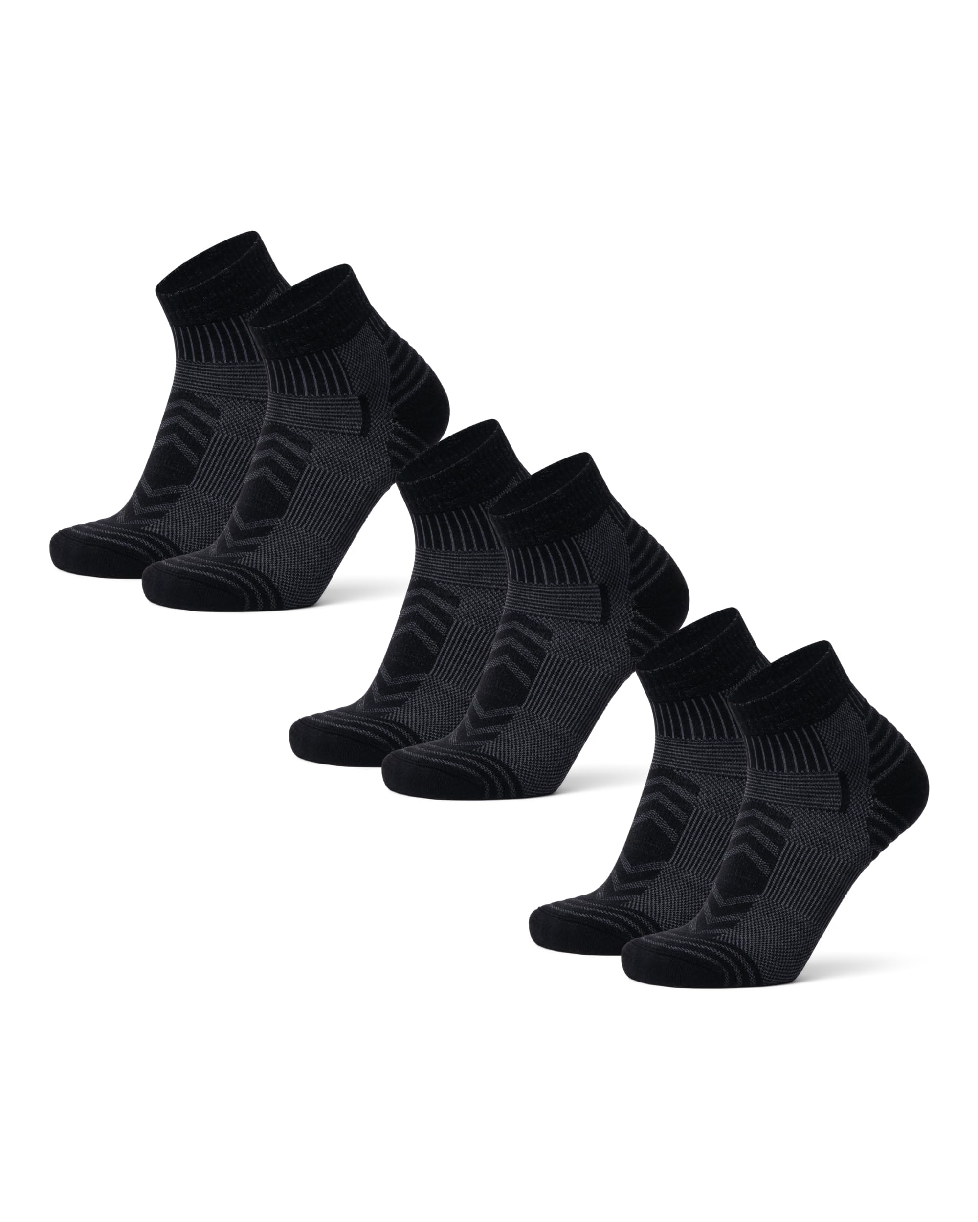 DANISH ENDURANCE Kurze Merinowolle Wandersocken, Atmungsaktiv, Leicht Gepolstert, Herren & Damen, 3 Paar, Schwarz, 43-47