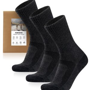 FORVEVO 3 Paar Merino Wandersocken Herren 43-46 DunkelGrau, 60% Wollsocken Herren Gepolstert, Wintersocken, Sportsocken für Trekking Outdoor