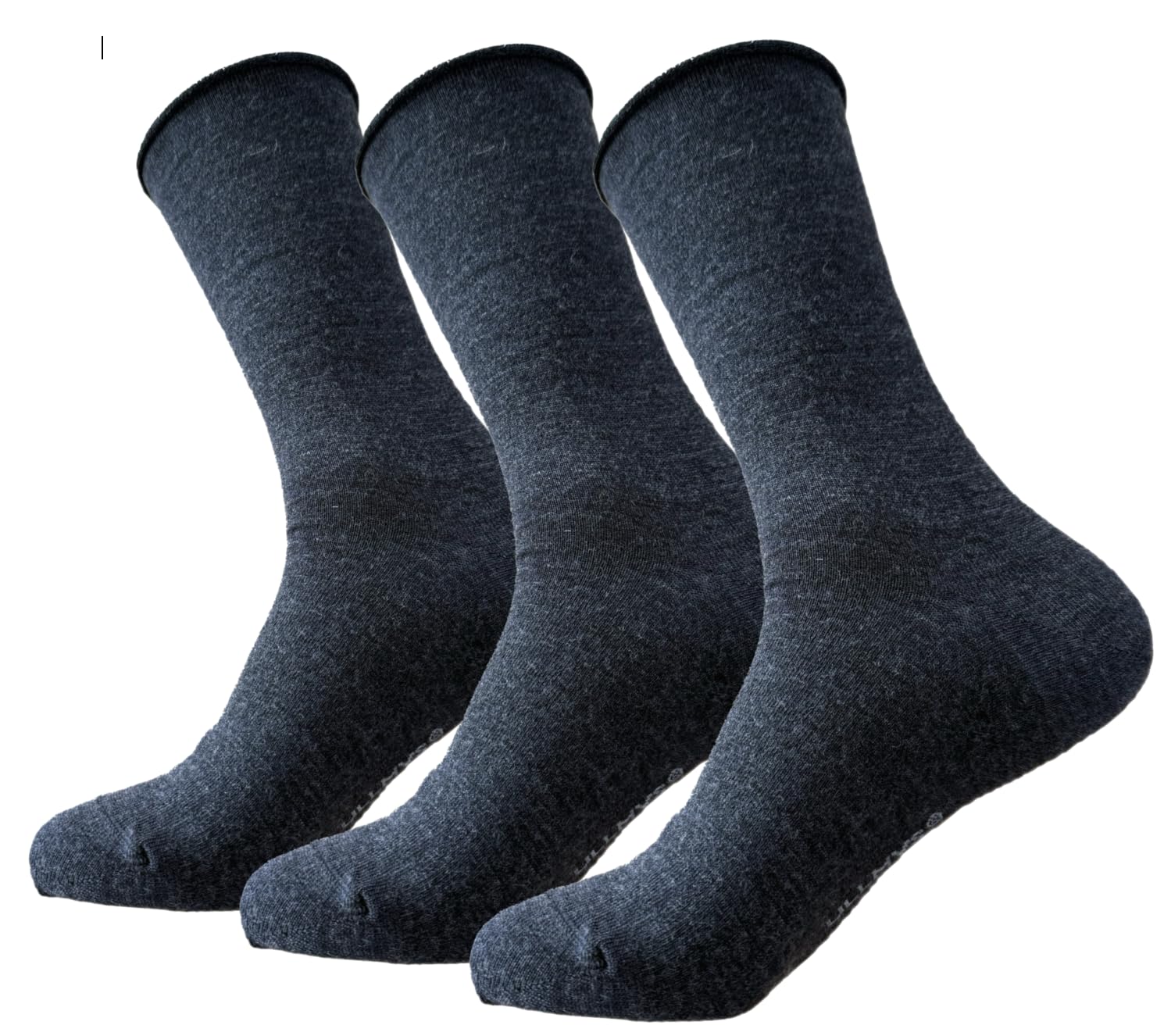 ULLMYS Herren Merino Wollsocken – 98% Naturfasern, davon 80% Merino Wolle und Offenem Rand für optimalen Komfort, aus Europa – Dunkelgrau, 3 Paar Größe 39/42