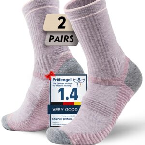 Juclise Sommerliche Merinowolle Wandersocken für Damen mit Kompression Anti-Blasen-Polsterung atmungsaktiv anti-schweiß(38-42, Taro Mochi*2)