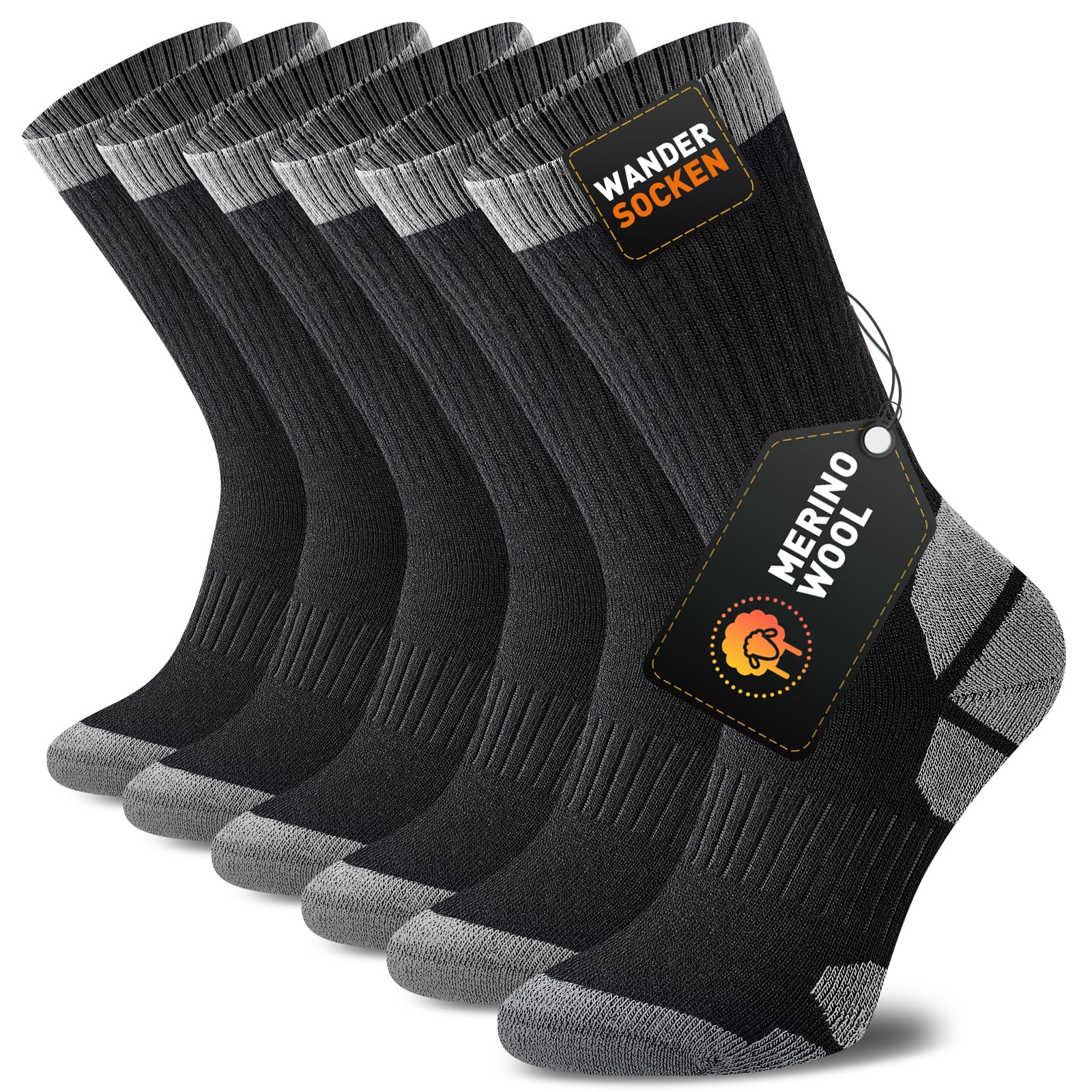 Niorasen Merino Socken Herren Damen, Dicke Wandersocken, Funktions Merinowolle Outdoor Socken, Anti-Blasen Merinowolle Arbeitssocken, Gepolstert Wollsocken, Laufsocken, Sportsocken, Unisex 3 Paar