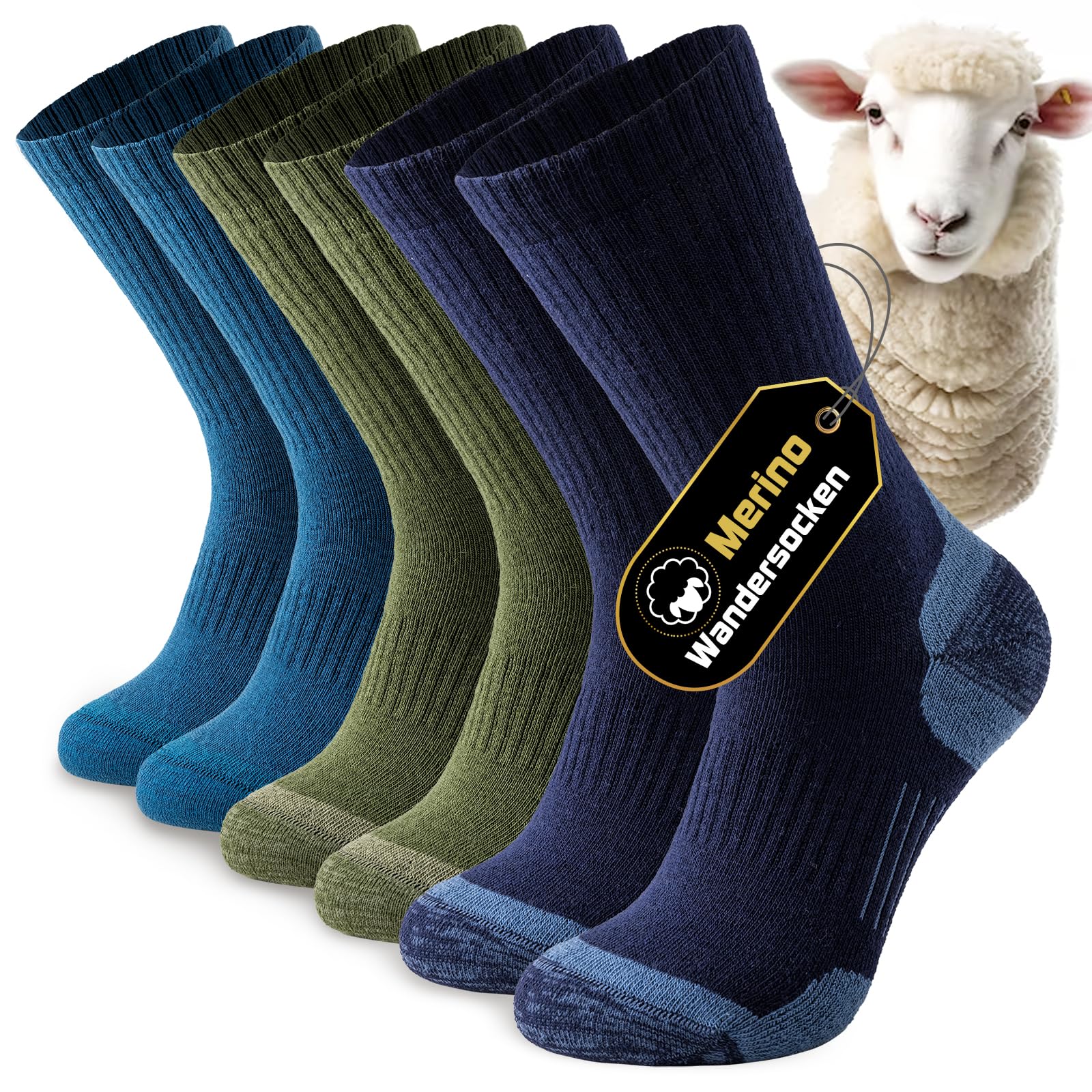 Niorasen Merino Wandersocken Herren Damen, 3 Paar Outdoor Trekkingsocken, Merinowolle Sportsocken Laufsocken Sneakersocken Atmungsaktiv Dicke Thermosocken für Herren Damen