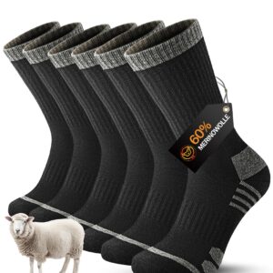 YESWEL 3 Paar Merino Wandersocken Herren Damen, 60% Merinowolle Trekkingsocken, Outdoor sportsocken, Wintersocken Gepolstert für Trekking Sport Schwarz M