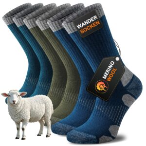 Niorasen Merino Wandersocken Herren Damen, Sommer Outdoor Socken Trekkingsocken, Merinowolle Socken, Sportsocken Laufsocken Tennissocken Arbeitssocken Atmungsaktiv Anti-Blasen & Gepolstert 3 Paar