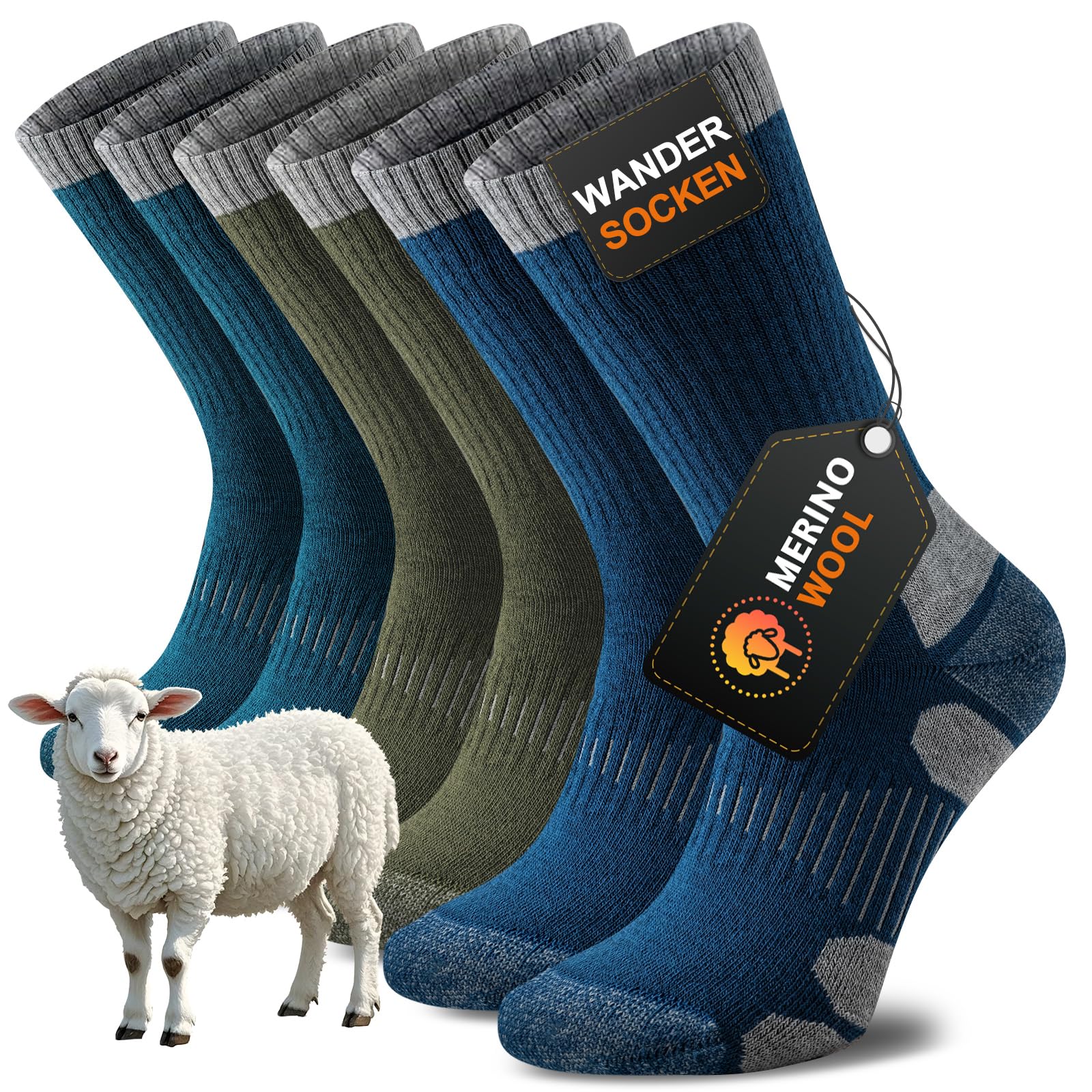 Niorasen Merino Wandersocken Herren Damen, Sommer Outdoor Socken Trekkingsocken, Merinowolle Socken, Sportsocken Laufsocken Tennissocken Arbeitssocken Atmungsaktiv Anti-Blasen & Gepolstert 3 Paar