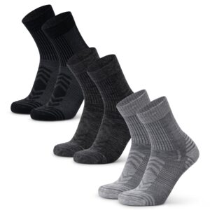 DANISH ENDURANCE Leichte Merinowolle Wandersocken, Arbeitssocken, Atmungsaktiv, Herren & Damen, 3 & 5 Paar, 1 Hellgrau, 1 Dunkelgrau, 1 Schwarz, 43-47