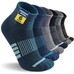 Niofind Merino Wandersocken Damen Herren, Atmungsaktiv Quarter Sneaker Socken Wollsocken, Gepolstert Laufsocken Kurze Sportsocken für Alltag Sport Outdoor 6 Paar