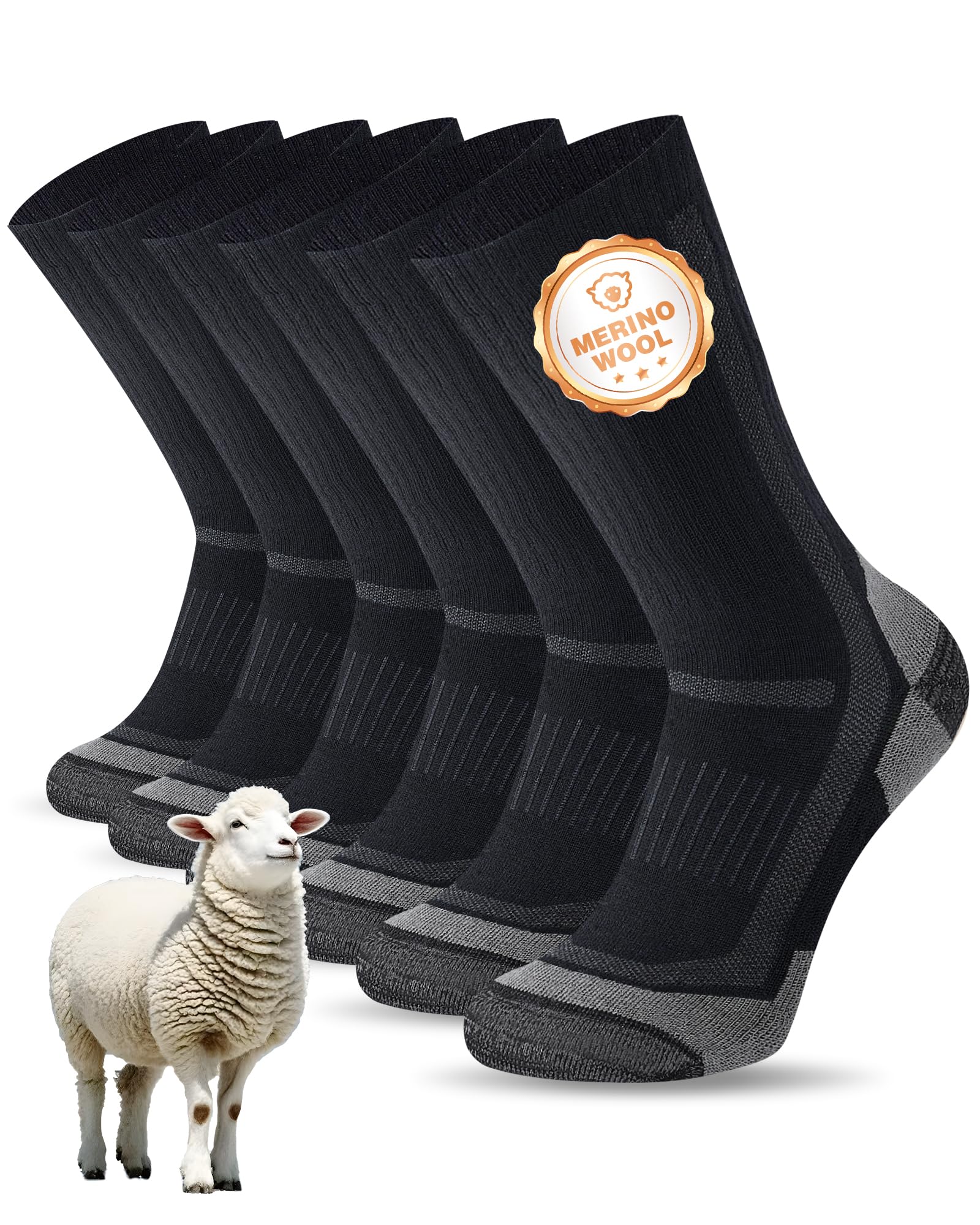 SockWaddles Merino Wandersocken Herren Damen, Atmungsaktiv Outdoor Socken Trekkingsocken, Gepolstert Sportsocken Anti-Blasen Laufsocken Merinowolle Arbeitssocken 3 Paar
