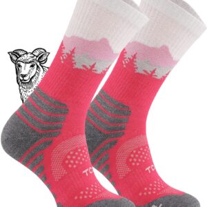TODO BP LIGHT Dünn Merino Wandersocken für Herren, Damen,Trekking-Socken, Atmungsaktiv, 55% Merinowolle Blend Funktionssocken, Outdoor (Falcon Fuchsie, 39-42)