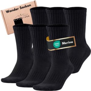 Alpenstern® Merino Wandersocken für Damen & Herren, Sommer & Winter Trekking-Socken, Wollsocken aus Merinowolle Anti-Blasen Outdoor Sport (DE/NL/SE/PL, Numerisch, 43, 46, Regular, Regular, Schwarz)