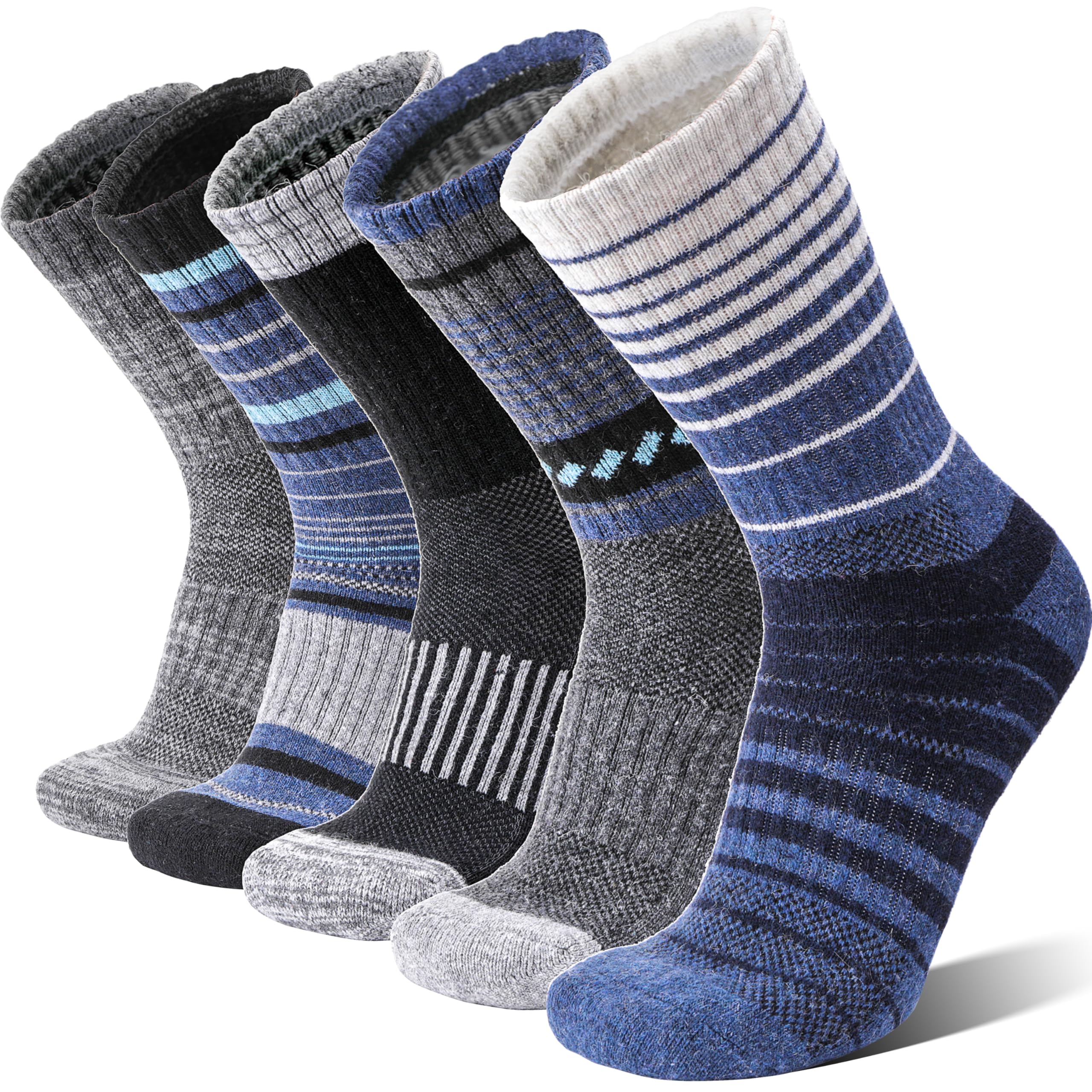 Welwoos Merino Wandersocken für Herren Damen Warme Thermosocken Outdoor Merinowolle Socken Dick Warmesocken Wintersocken Trekking Sportsocken 5 Paar (Blau, 42-46)
