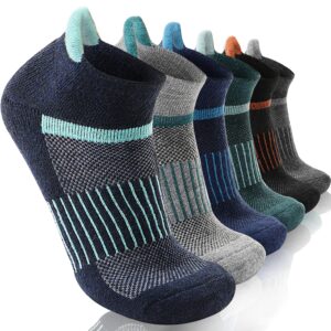 MOSEY KOSY Merino Kurz Wandersocken Sneaker Socken, Warme Wolle Atmungsaktiv Laufsocken, Kompressions Sportsocken Thermosocken Wollsocken für Herren Damen 6 Paar(Gemischte Farbe A,M (36-42))