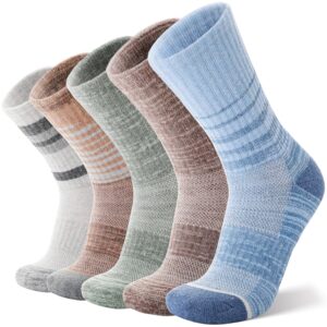 ANTSANG Merino Wolle Wandern Socken für Herren und Damen 5 Paare Warme Winter Dicke Kissen Feuchtigkeit Wicking Crew Socken(Braun,36-42)