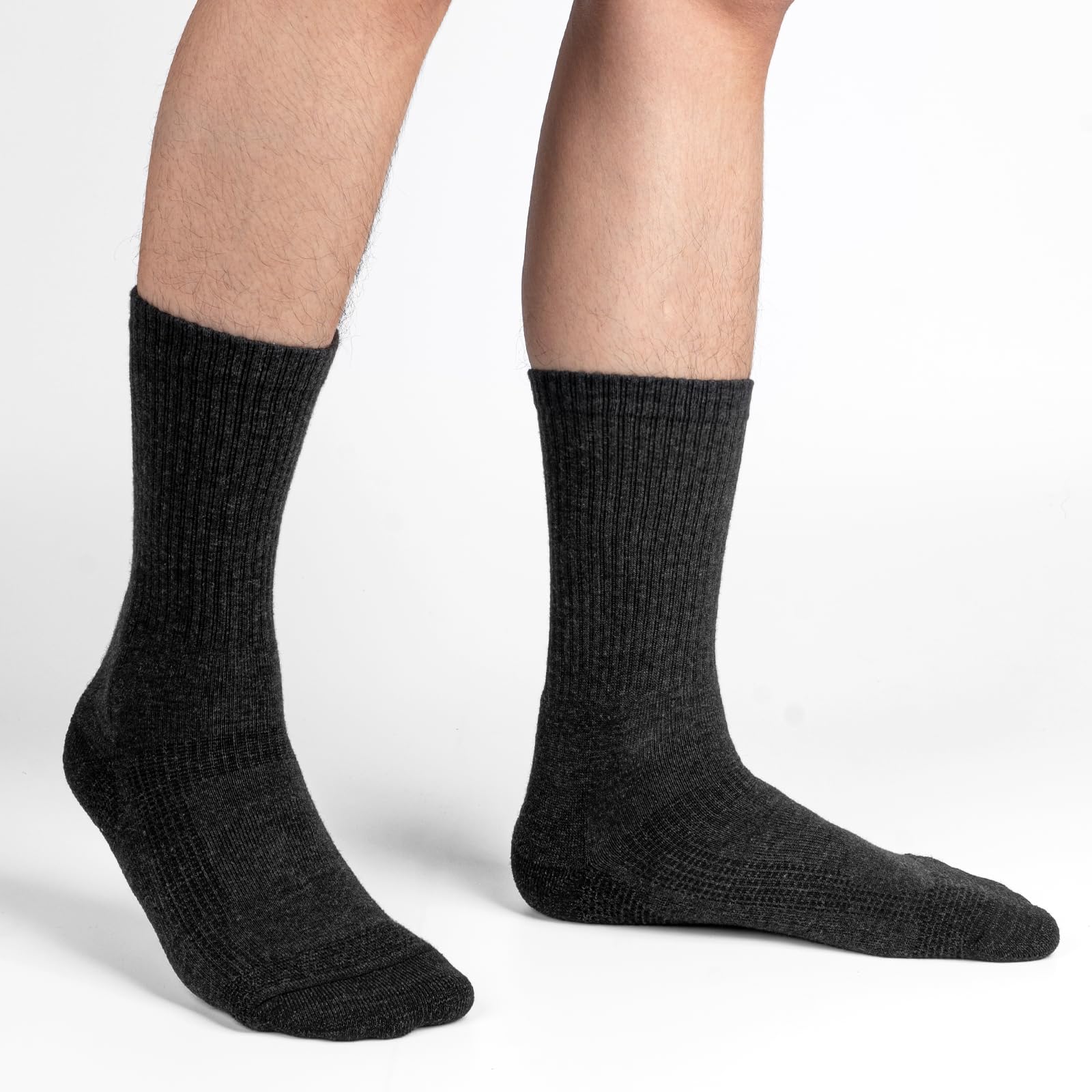 FORVEVO 3 Paar Merino Wandersocken Herren 43-46 DunkelGrau, 60% Wollsocken Herren Gepolstert, Wintersocken, Sportsocken für Trekking Outdoor - Image 2
