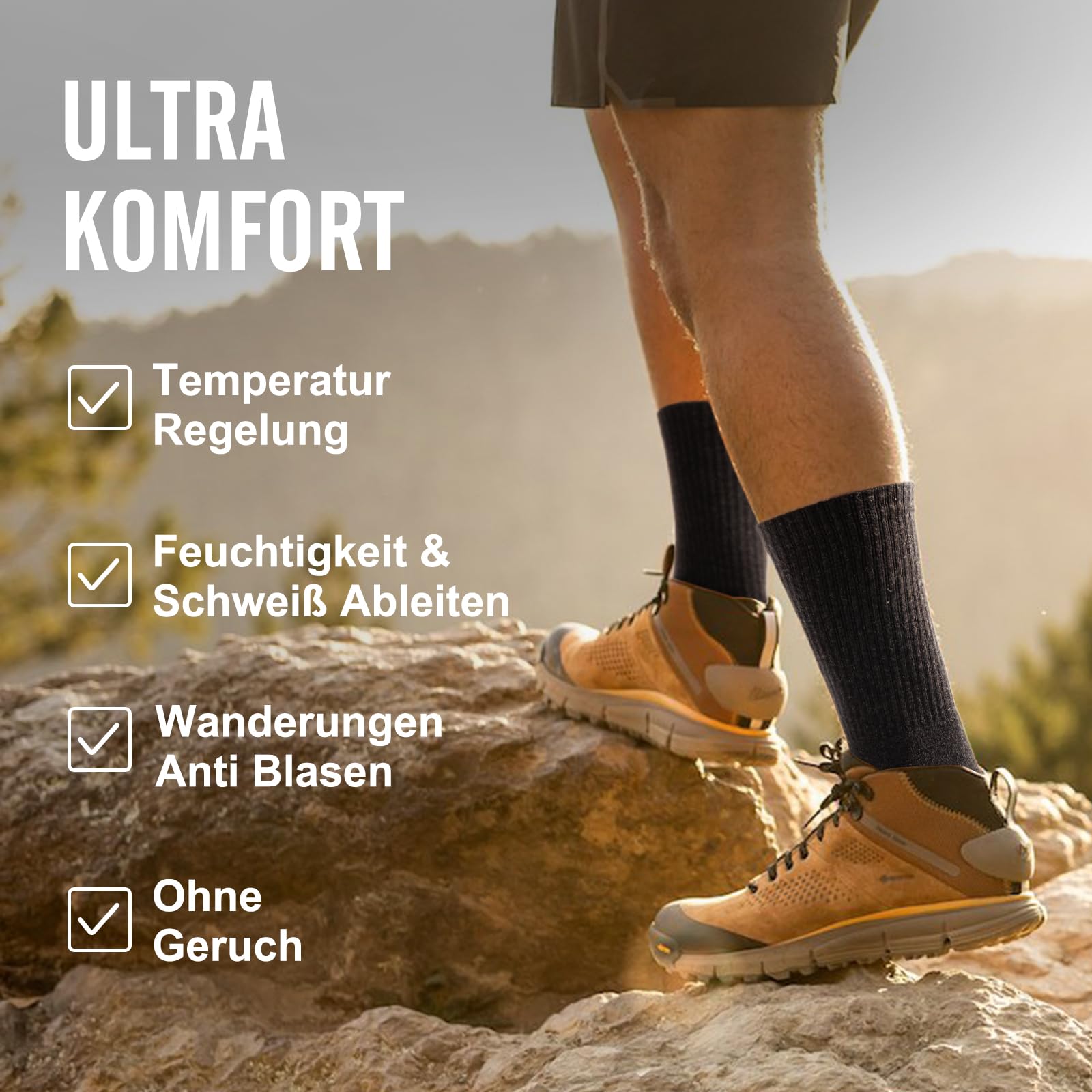FORVEVO 3 Paar Merino Wandersocken Herren 43-46 DunkelGrau, 60% Wollsocken Herren Gepolstert, Wintersocken, Sportsocken für Trekking Outdoor - Image 3