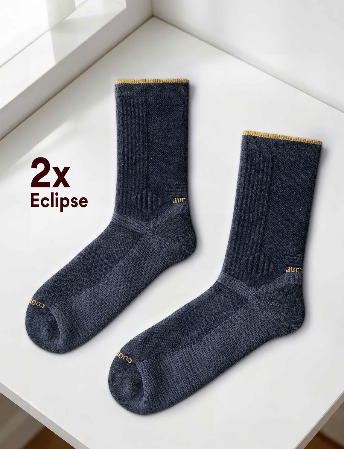 Juclise Sommerliche Merinowolle Wandersocken für Herren mit Kompression Anti-Blasen-Polsterung atmungsaktiv anti-schweiß(42-47, Eclipse*2) - Image 2