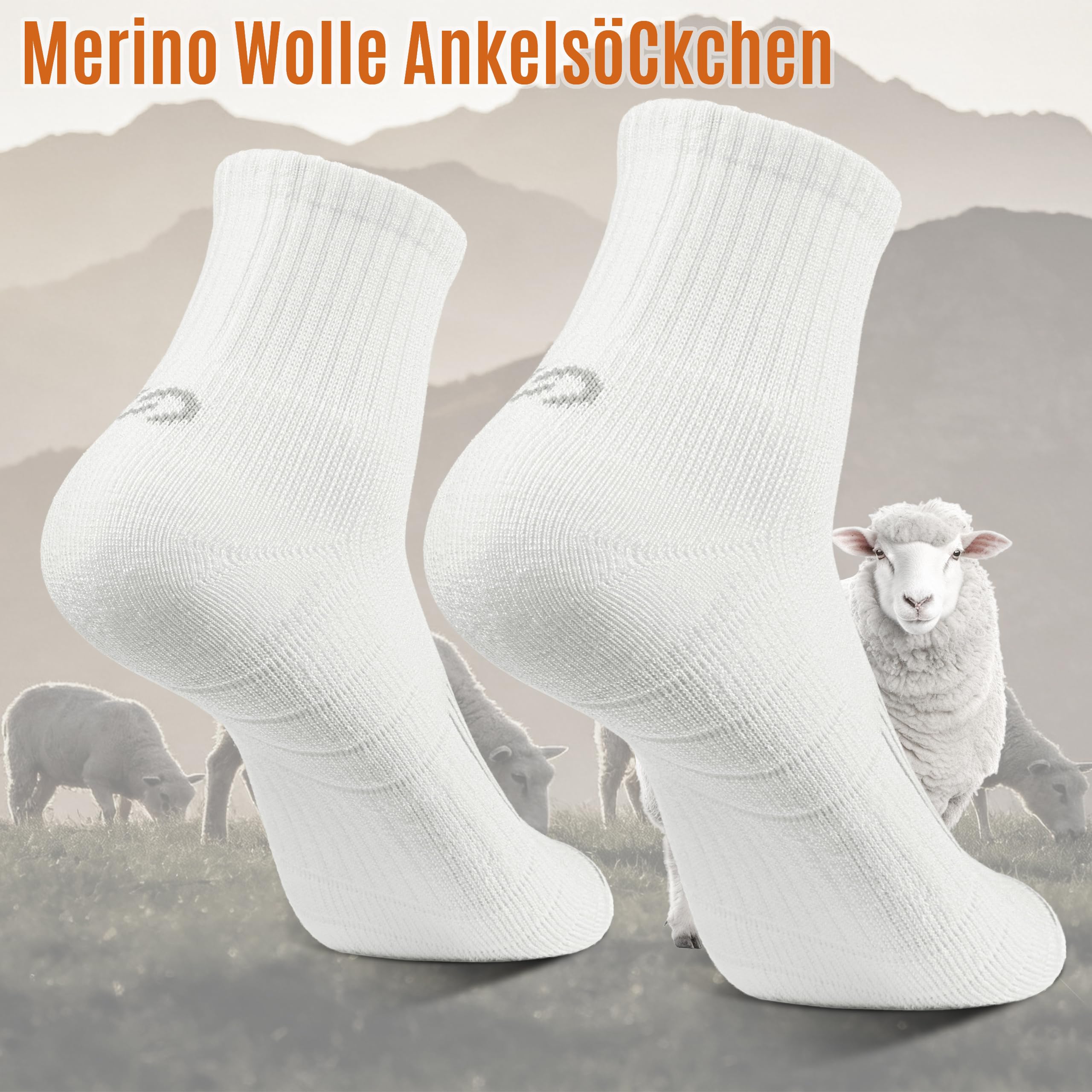 Natugloe 5 Paar Merino Wandersocken Damen Herren,Gepolstert Viertelsöckchen,Sneaker Socken Wollsocken,Outdoor-Sportsocken für Laufen Wandern Bergsteigen - Image 2