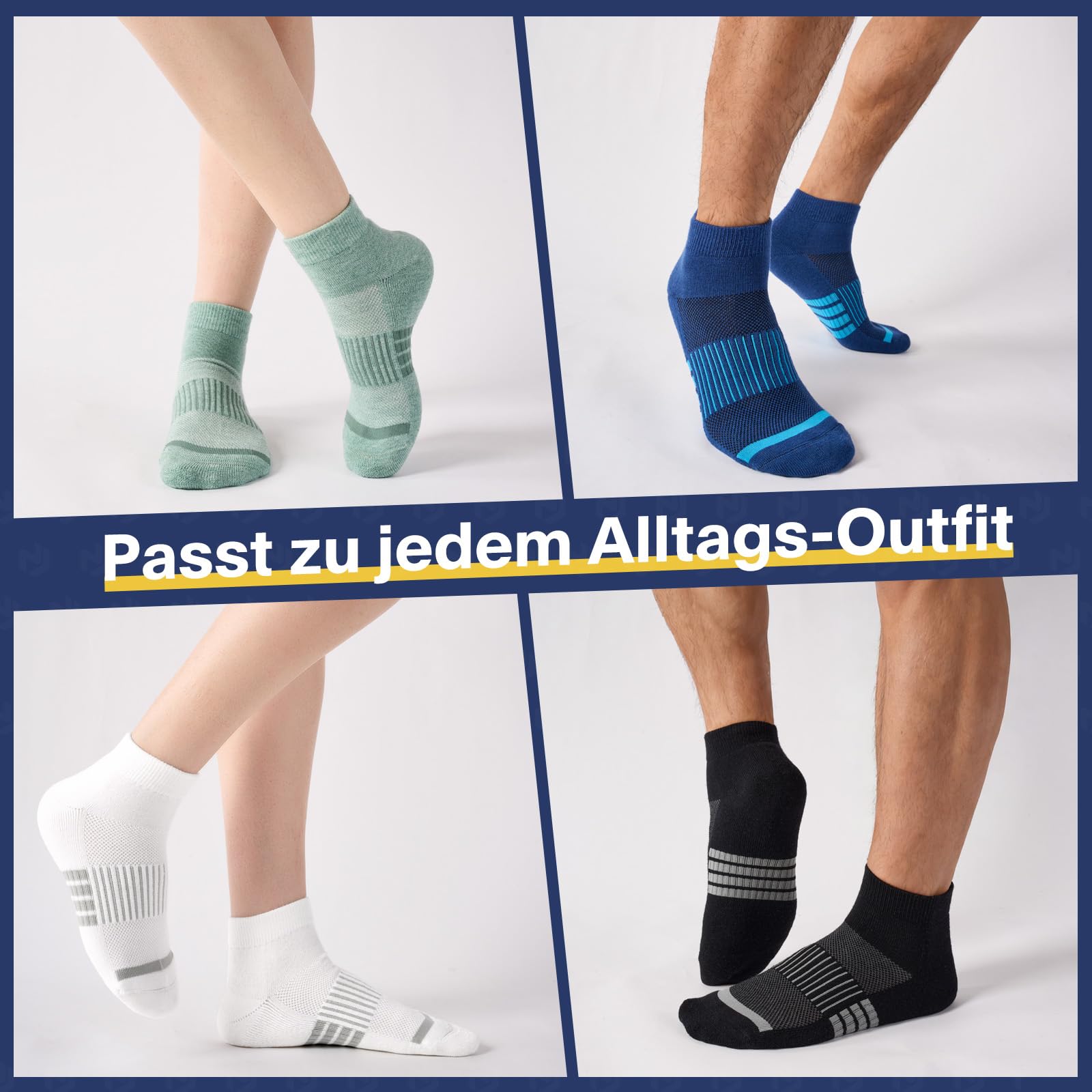 Niofind Merino Wandersocken Damen Herren, Atmungsaktiv Quarter Sneaker Socken Wollsocken, Gepolstert Laufsocken Kurze Sportsocken für Alltag Sport Outdoor 6 Paar - Image 2