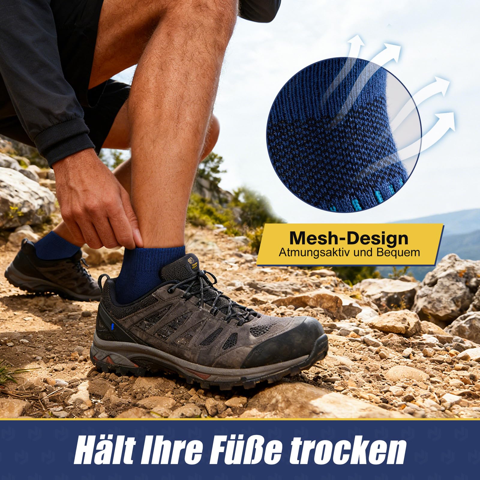 Niofind Merino Wandersocken Damen Herren, Atmungsaktiv Quarter Sneaker Socken Wollsocken, Gepolstert Laufsocken Kurze Sportsocken für Alltag Sport Outdoor 6 Paar - Image 4