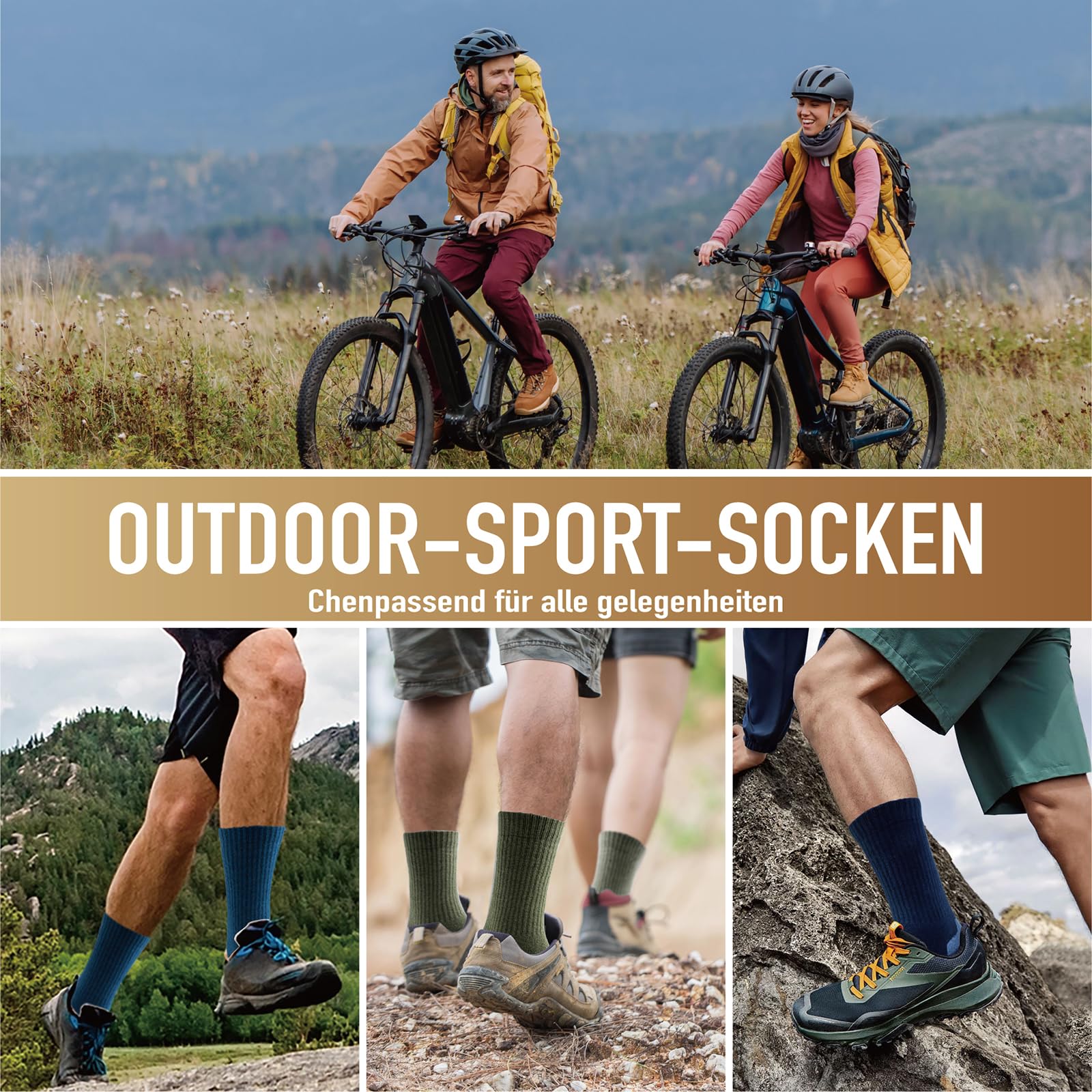 Niorasen Merino Wandersocken Herren Damen, 3 Paar Outdoor Trekkingsocken, Merinowolle Sportsocken Laufsocken Sneakersocken Atmungsaktiv Dicke Thermosocken für Herren Damen - Image 2