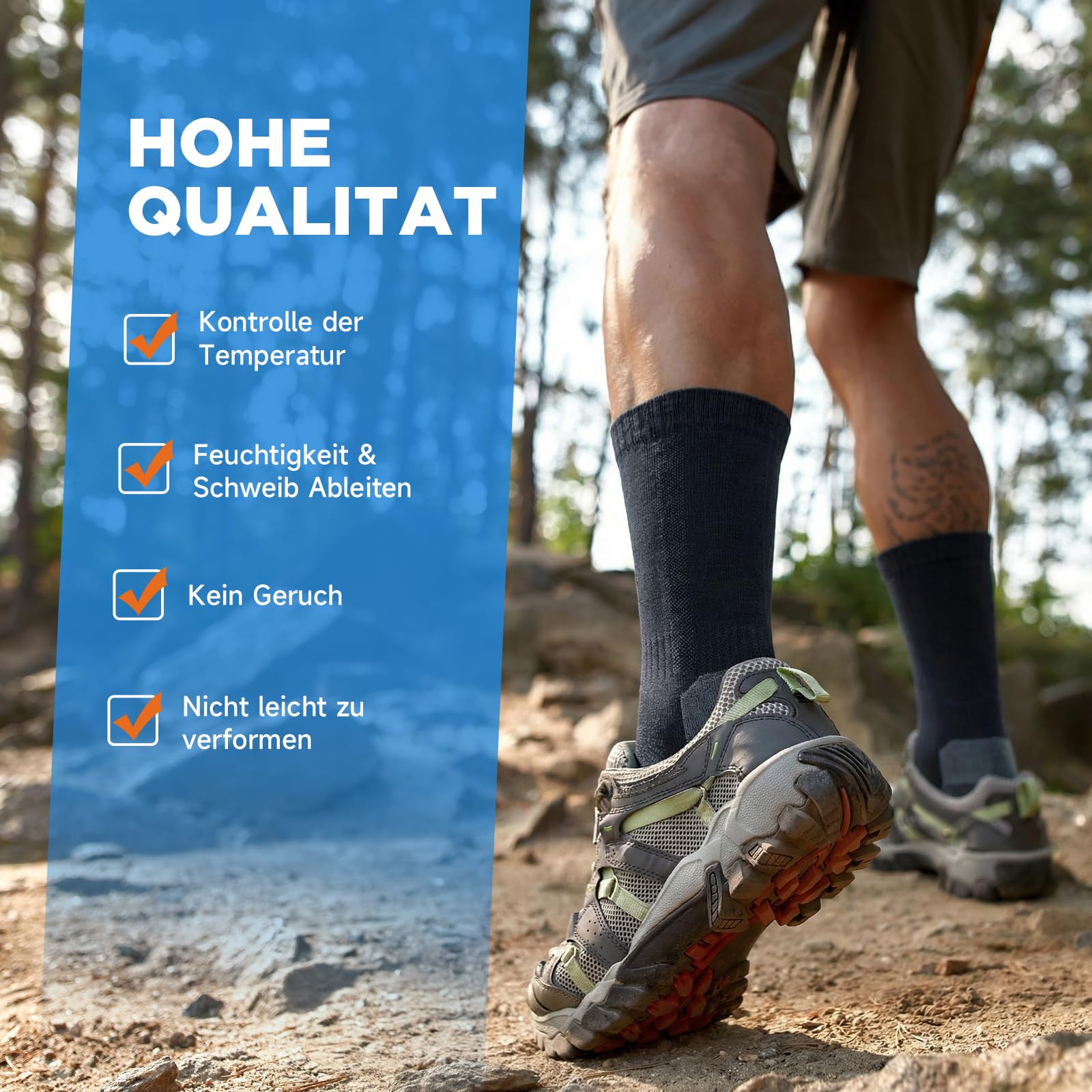 PULIOU Merino Wandersocken Herren Damen, Outdoor Trekkingsocken Merinowolle Sportsocken Atmungsaktiv & Anti-Blasen Gepolstert Laufsocken Arbeitssocken, 3 Paar - Image 3