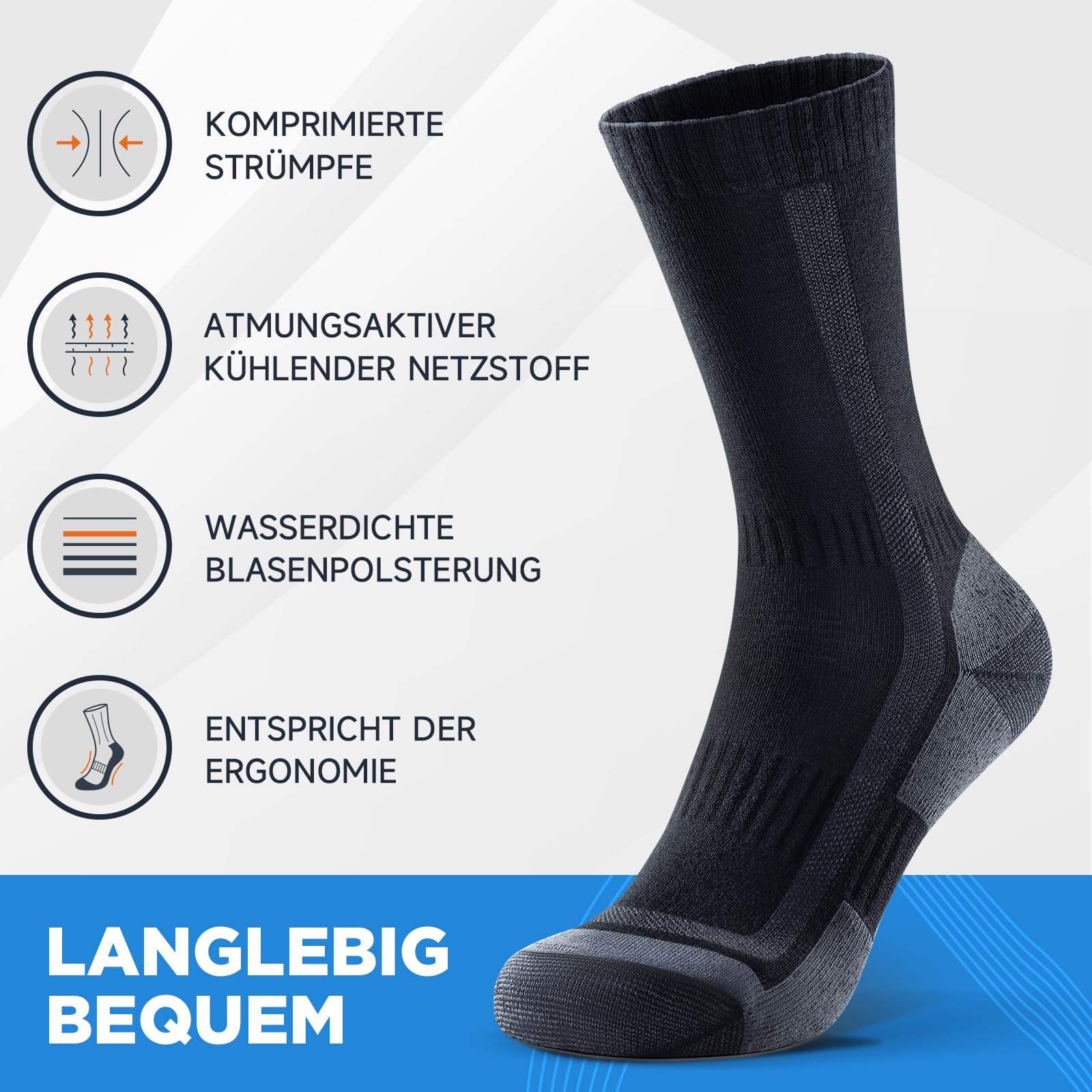 PULIOU Merino Wandersocken Herren Damen, Outdoor Trekkingsocken Merinowolle Sportsocken Atmungsaktiv & Anti-Blasen Gepolstert Laufsocken Arbeitssocken, 3 Paar - Image 4