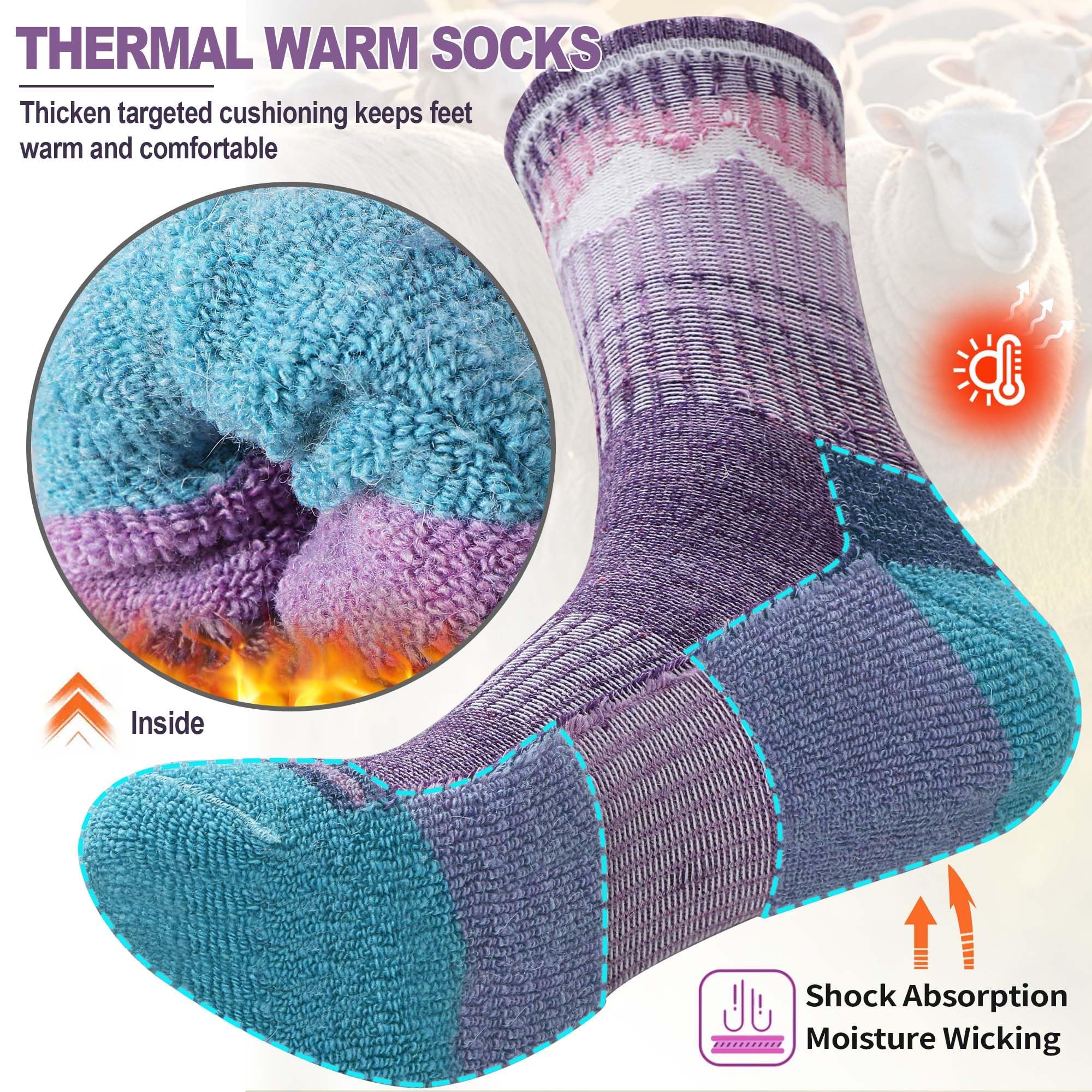 Sandsuced Merino Wandersocken für Damen,Wolle Thermosocken, Atmungsaktive Wintersocken und Warme Merino Wollsocken, Outdoor Trekking Socken 5 Paar(Lila/Blau/Dunkelblau/Rosa/Hellblau,36-42) - Image 3