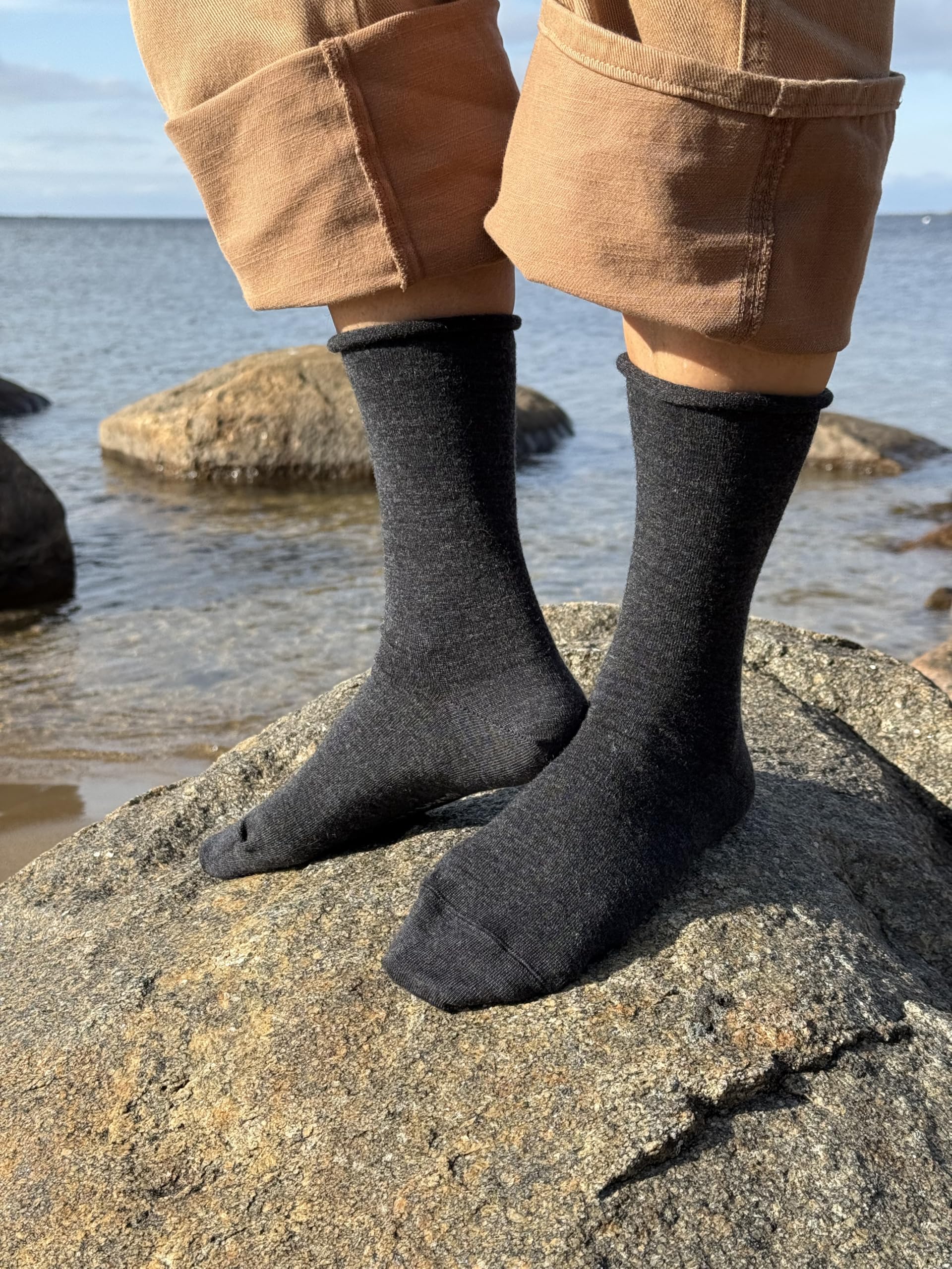 ULLMYS Damen Merino Wollsocken – 98% Naturfasern, davon 80% Merino Wolle und Offenem Rand für optimalen Komfort, aus Europa – Dunkelgrau, 3 Paar Größe 39/42 - Image 3