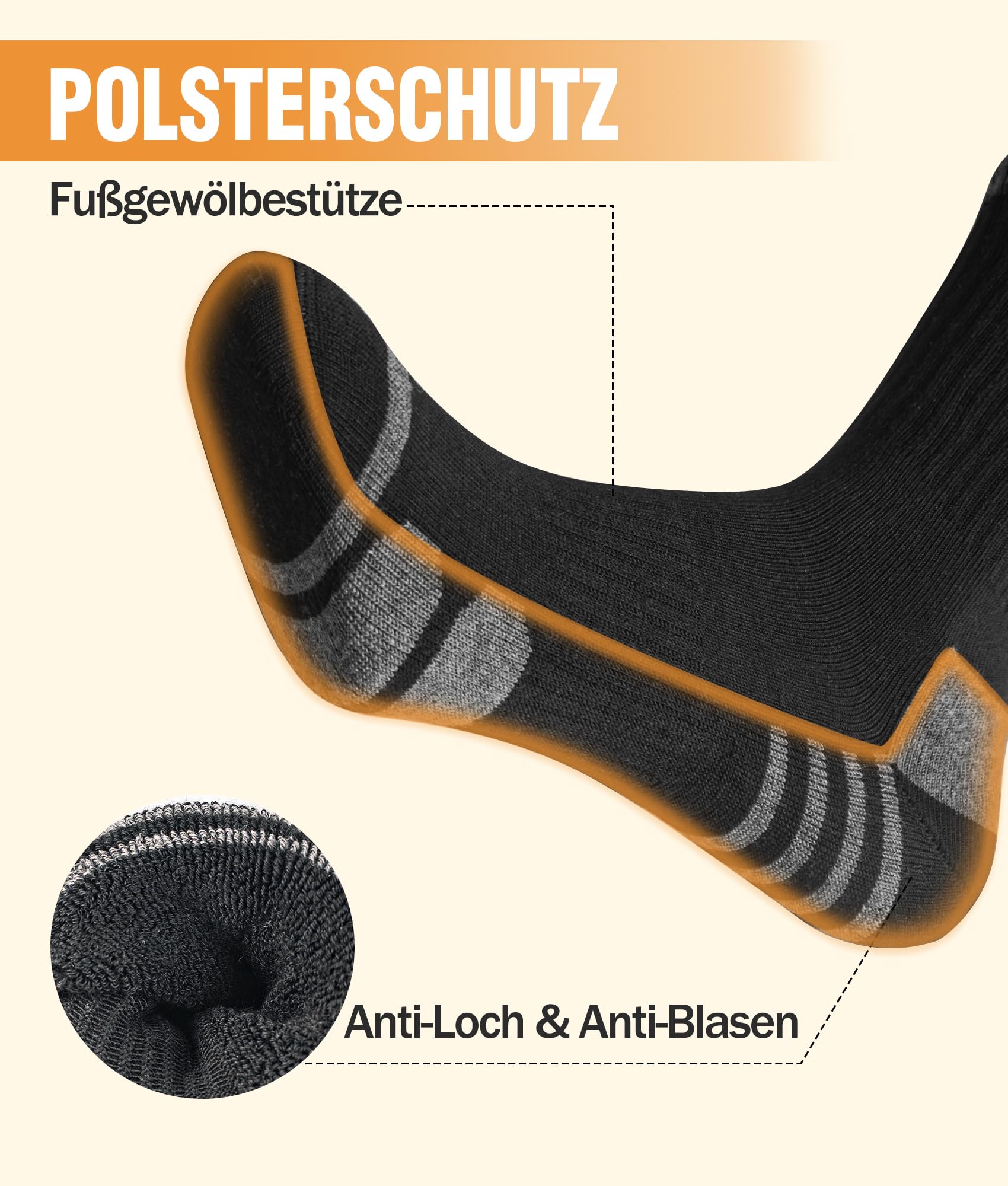 YESWEL 3 Paar Merino Wandersocken Herren Damen, 60% Merinowolle Trekkingsocken, Outdoor sportsocken, Wintersocken Gepolstert für Trekking Sport Schwarz M - Image 3
