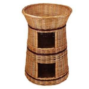 Damian-Wiklina Katzenkorb zum Schlafen – Katzenhütte Indoor – Größe: 50 cm rund – Katzenhöhle aus Weide – Dreistufiges Bett für Hunde oder Katzen – Natürliche Korbfarbe – Ohne Kissen