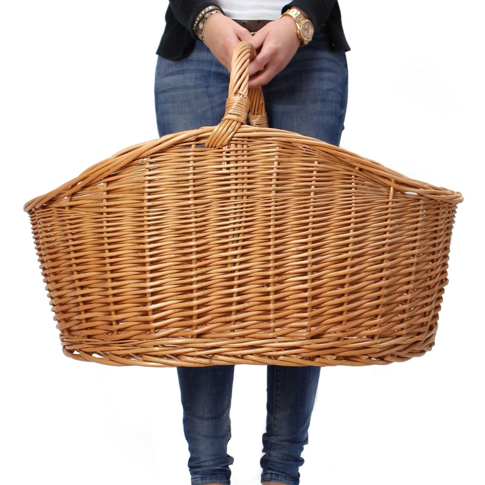 Dekoleidenschaft XXL Einkaufskorb "Maxi" aus Weide natur, 68x49 cm groß, Tragekorb geflochten, Erntekorb, Weidenkorb, Flechtkorb, Aufbewahrungskorb