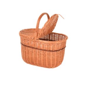 Aqbau® Natural Weiden-Picknickkorb mit Deckel 40 x 40 x 28 cm, Einkaufskorb geflochten aus Weide, Pilzkorb, Weidenkorb mit Henkel, Picknickkorb Handgeflochten