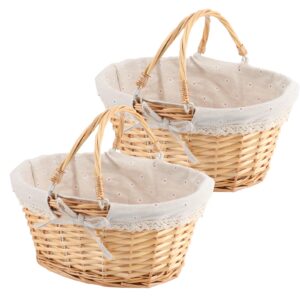 ZOENHOU 2 Stück Picknickkorb aus Weide, Handgewebt, 33x23x12cm Weidenkorb Picknickkorb, mit klappbarem Griff, Geschenkkorb für Obst, Süßigkeiten, Wein, Eiersammlung, Hochzeit