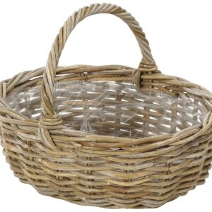 Dehner Rattan Planzkorb mit Henkel, ca. 46 x 39 x 18 cm, Rattangeflecht, grau/braun