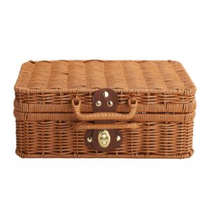 BEIJIALY Weiden-Picknickkorb, Retro-Weidenkorb, Rattan-Koffer, Aufbewahrungskorb, Gewebter Korbgeflecht, Vintage-Koffer, Gewebter Aufbewahrungskorb, Requisitenbox, Geschenkkorb für Camping,(L)