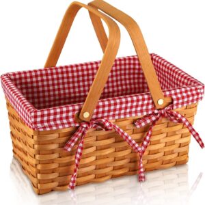 Bekith Picknickkorb Geschenkkorb Handgefertigtes Natur Wicker Camping Picknickkorb Mit Futter Präsentkorb für Picknick Wandern Camping, 32x20x16,5cm