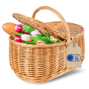 Creative Home Große Picknickkorb Weidenkorb mit Henkel Einkaufskorb | 45 x 30 x 38 cm (+/- 2 cm) | Groß und Leicht | Naturbraun | Handgeflochten | Universell und Langlebig Osterkörbchen Geflochten