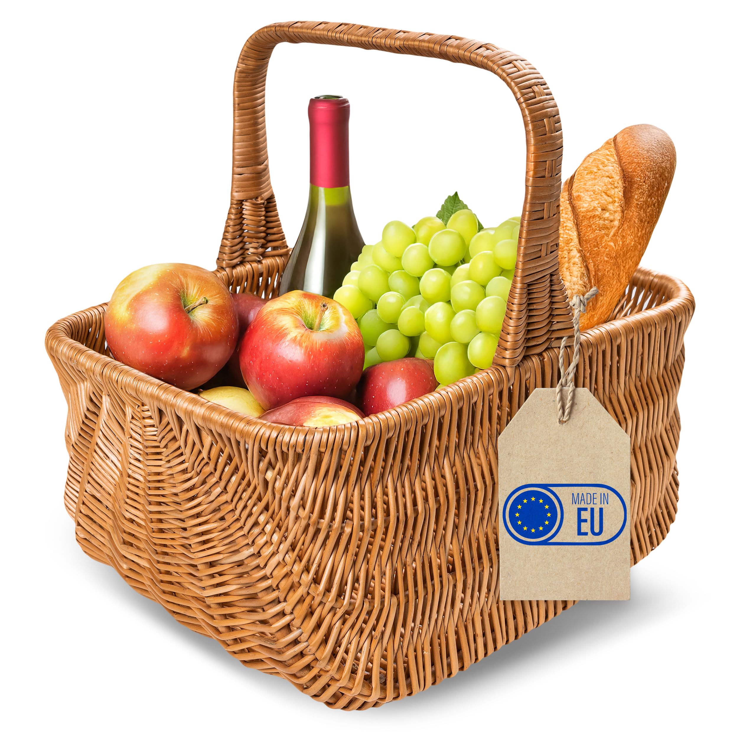 Creative Home Holländischer Einkaufskorb Weidenkorb mit Henkel Picknickkorb | 42 x 32 x 40 cm (+/- 1 cm) | Handgeflochten | Naturbraun | Universell und Langlebig Groß Osterkörbchen Geflochten