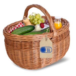 Creative Home Großer Picknickkorb Weidenkorb mit Henkel | Einkaufskorb | 44 x 33 x 36 cm | Groß und Leicht | Naturbraun | Handgeflochten | Universell