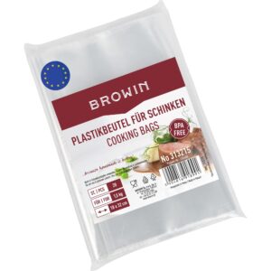 BROWIN® Plastiktüten zum Schinkenkochtopf 313215 | Praktische und hochwertige Folienbeutel für den Schinkenkocher | 1,5 kg Kapazität - Set mit 20 Stück | Einwegbeutel für müheloses Schinkenkochen